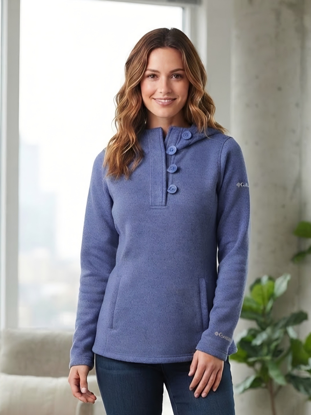Columbia Women's Heathered Blue Button-Neck Fleece Pullover Size Small